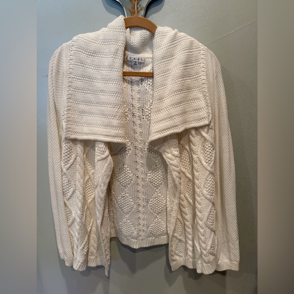 Cabi Women's Ivory Cowl Neck Cable Sweater